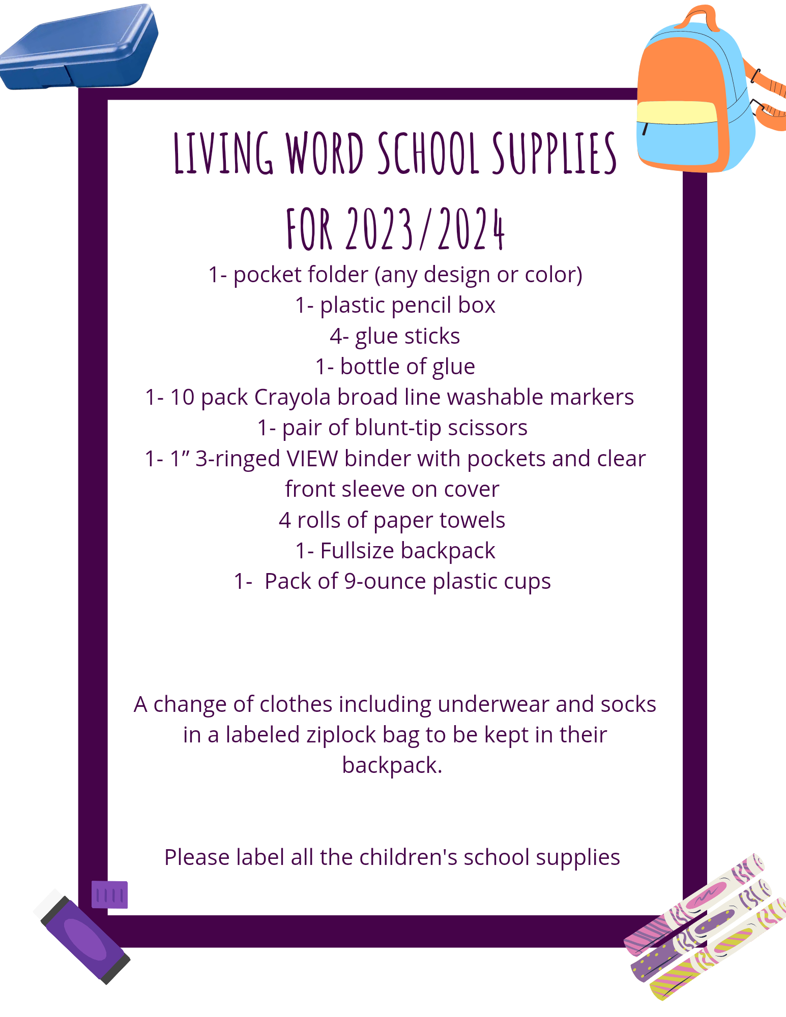 2023-2024 School Supply List - News and Announcements 