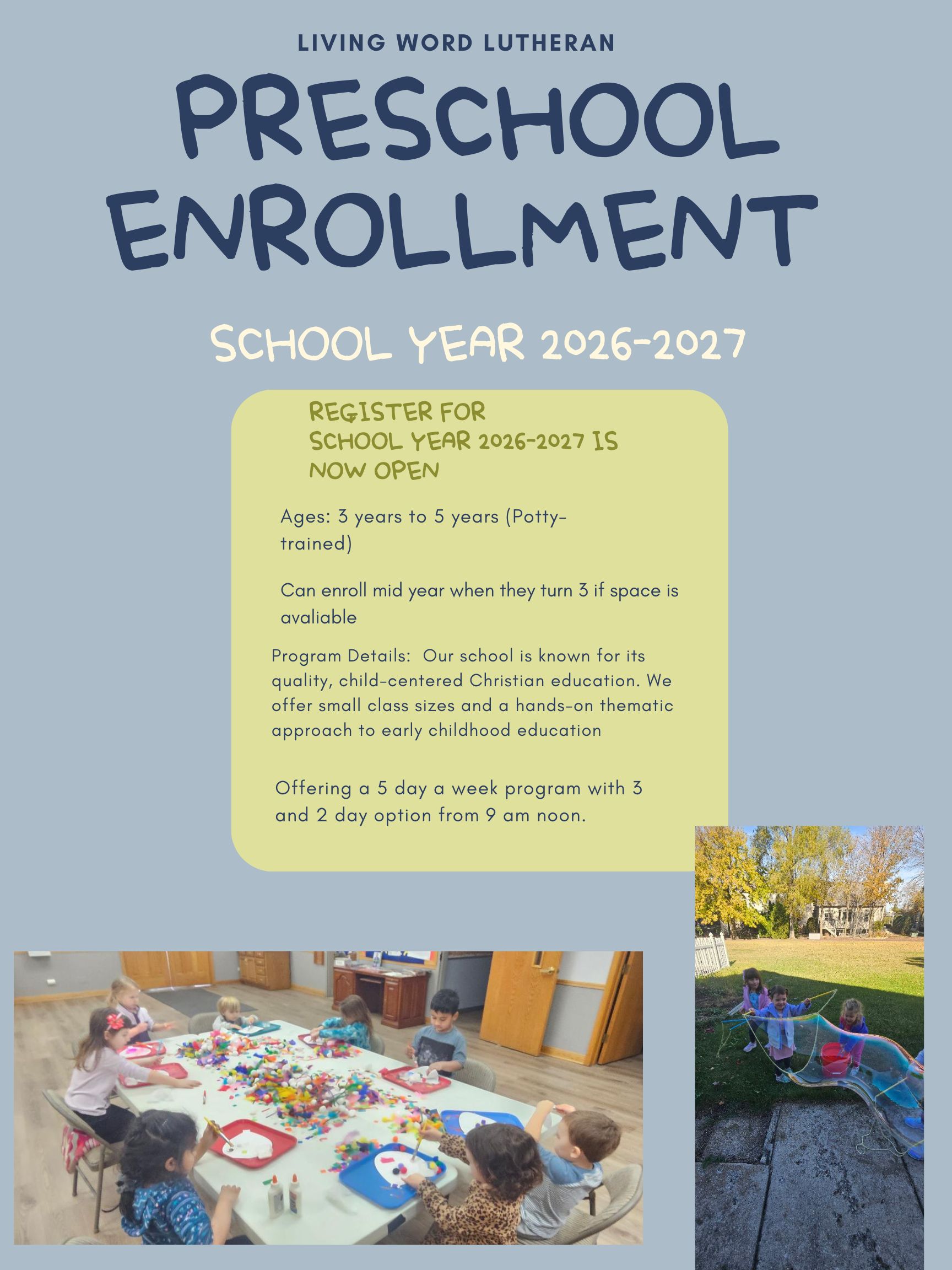 Preschool Enrollment Poster in Blue and Green Illustrative Style
